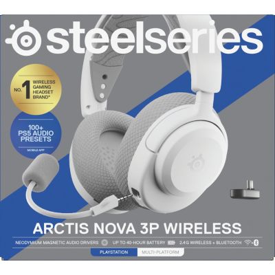 7. Steelseries Arctis Nova 3P Wireless for Playstation Headphones, White