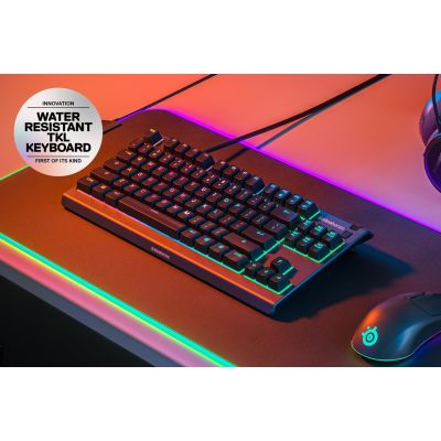 2. SteelSeries Apex 3 Tenkeyless Gaming Keyboard RGB LED Light American Wired Whisper-Quiet Switches