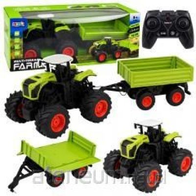 Tall Remote-Controlled RC Farm Tractor with Tipping Trailer, 1:16 Scale