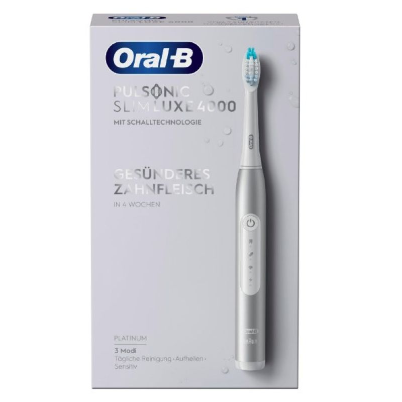 4. Oral-B Pulsonic Slim Luxe 4000 Ultrasonic Toothbrush - Daily Care - Sensitive - for white teeth - 62,000 movements per minute - Platinum - 2 min