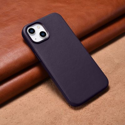 13. iCarer Case Leather Cover Case for iPhone 14 Plus Dark Purple (MagSafe Compatible)