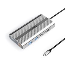 Orico XDR 12in1 USB-C Docking Station USB-A USB-C 2x HDMI 4K 60Hz DisplayPort 4K 60Hz RJ45 Gigabit PD 100W SD and microSD Card Reader - Silver