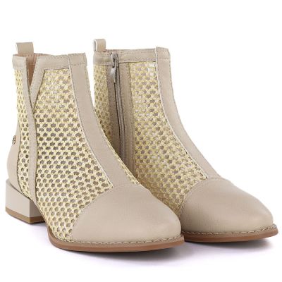 3. Beige mesh women's ankle boots M.Daszyński SA197-31