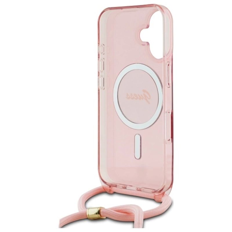 6. Guess Crossbody Cord Script MagSafe iPhone 16 Case - Pink