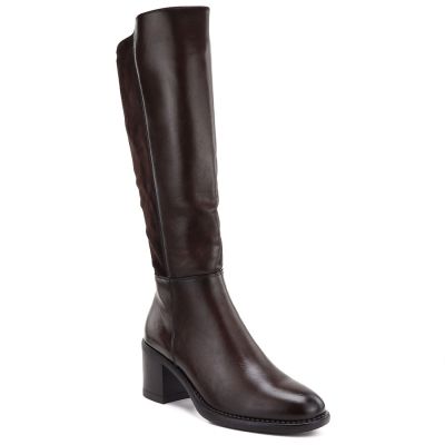 6. Women's high-heeled stretch boots, brown, Vinceza 58652