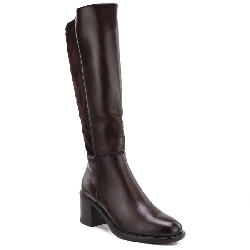 6. Women's high-heeled stretch boots, brown, Vinceza 58652
