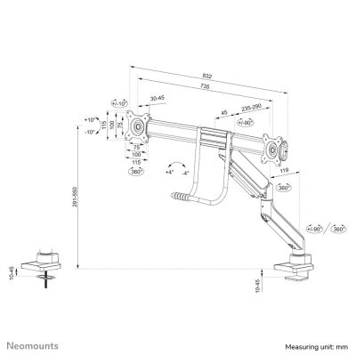 19. Neomounts DS75-450WH2 Monitor Holder/Stand for 81.3 cm (32") Monitors, Desk, White