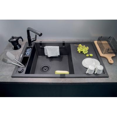 3. Single-bowl magnetic granite sink with drainer, DEANTE graphite metallic MAGNETIC