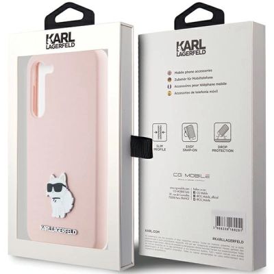 8. Karl Lagerfeld Silicone Choupette Metal Pin case for Samsung Galaxy S23+ - pink