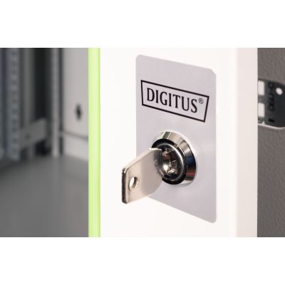 12. Digitus Unique 19" 12U 600x450 wall-mounted network cabinet, glass door, gray, undivided, assembled, 100kg