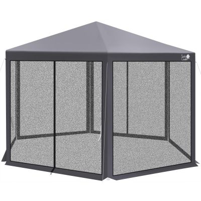 9. HEXAGONAL GARDEN PAVILION 2x2x2x2.5M WITH MOSQUITO NET, GRAY
