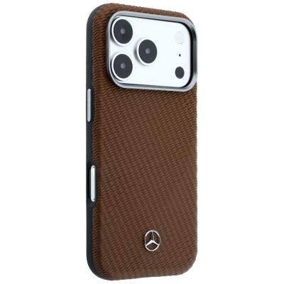 4. Mercedes Leather Semi Wrap Wood Effect MagSafe Case for iPhone 17 Pro Max - Brown