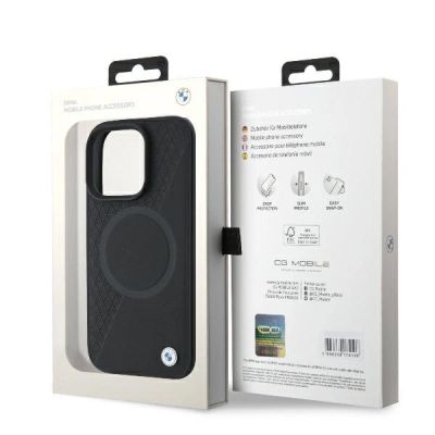 8. BMW Signature Leather Half Textured & Circle MagSafe case for iPhone 16 Pro - black