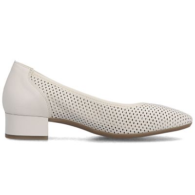2. Women's leather pumps with openwork, beige Rieker 43459-60