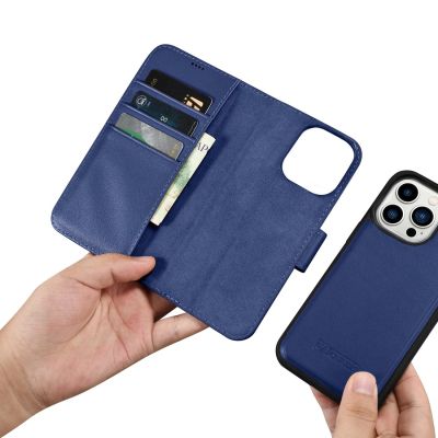 13. iCarer Wallet Case 2in1 Cover iPhone 14 Pro Max Leather Flip Case Anti-RFID Blue (WMI14220728-BU)