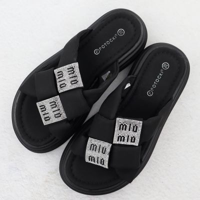 4. Women’s black platform slides with rhinestones Potocki 16347