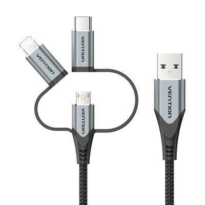 5. Vention USB-A 3in1 Micro-B USB-C Lightning Cable 1m Gray