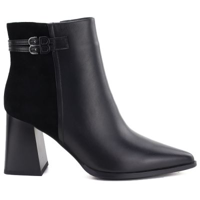 2. Women's black leather high-heeled ankle boots D&A S.Barski CR62-3477