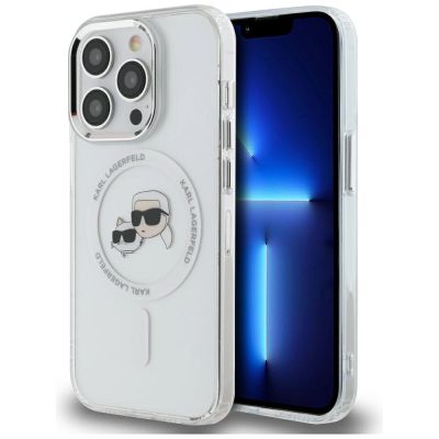 Karl Lagerfeld IML Metal Karl & Choupette Head MagSafe iPhone 14 Pro Case - White