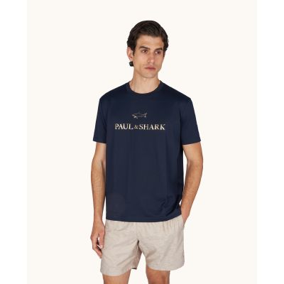 2. Paul&Shark Men's Cotton T-shirt Navy Blue and Gold 99311007-50E - Classic Cut, Logo