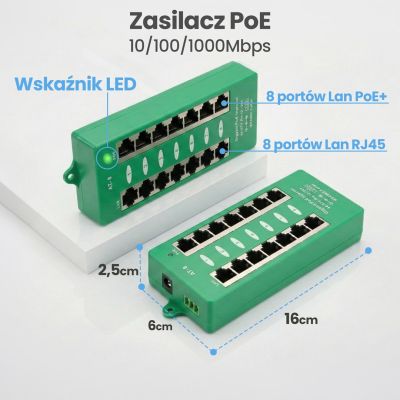 21. Extralink Gigabit PoE Injector 8 Port Active, 8 Gigabit 802.3at/af ports, Mode A