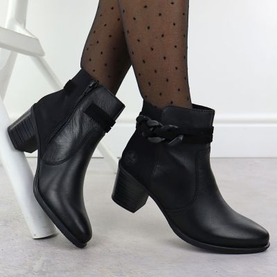 5. Women's leather ankle boots with a black heel, Rieker Y2066-00