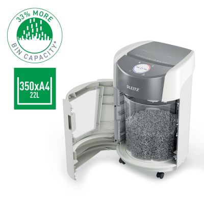 3. Leitz IQ OptiMax Small Office 350 shredder, 22l, P5, 8 sheets, Automatic Start/Stop, Reverse function, Rotating bin - 33% more shred capacity