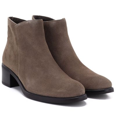 4. Women's leather ankle boots with a block heel, beige Sergio Leone BT-52-S