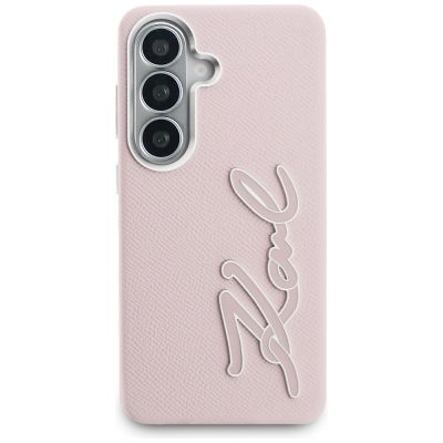 3. Karl Lagerfeld Grained Signature Metal Resin Logo Case for Samsung Galaxy S26 - Pink