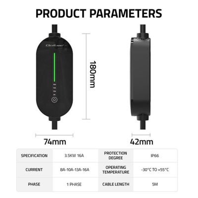 11. Mobile charger for electric cars EV with regulation 2 in 1 Type 2, 3.5kW, 230V, LCD, LED, 5m