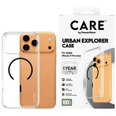 CARE by PanzerGlass Flagship Urban Explorer Case w. Black MagSafe for iPhone 17 Pro Max - Transparent