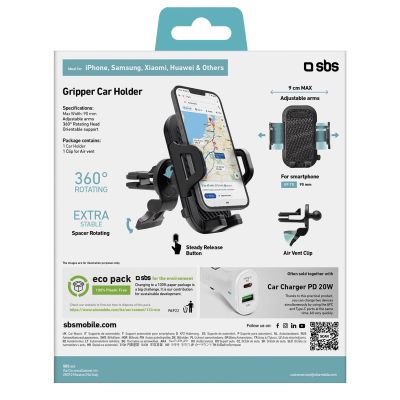4. SBS TEHWSUPCLIPSTG smartphone holder for air vent, with reinforced jaws - black