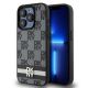 9. DKNY Leather Checkered Mono Pattern & Printed Stripes Case for iPhone 15 Pro Max - Black