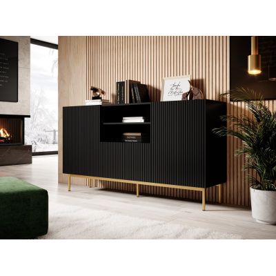 2. PAFOS chest of drawers on a gold steel frame, 150x40x90, matt black