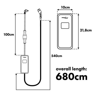 13. GreenBlue EV/PHEV Charger, Portable, Type 2, Cable Length 680cm, IP65, 11kV, 220-380V AC 50/60Hz, 16A, 3 Phase, GB1100