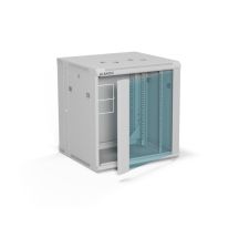 19" 12U 600x600 wall-mounted cabinet, double-section, single-leaf glass door, fully removable rear panel, fully removable lockable side panels, 4 beams, gray, for self-assembly - Flat Pack, ALANTEC
