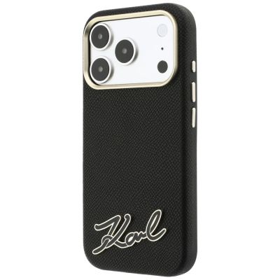 2. Karl Lagerfeld Grained with Resin Signature Logo MagSafe Case for iPhone 18 Pro / 17 Pro - Black