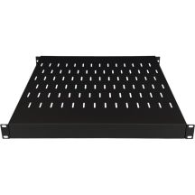Adjustable 19" 1U shelf, depth 500–900 mm, black, 4-point mounting ALANTEC