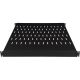 Adjustable 19" 1U shelf, depth 500–900 mm, black, 4-point mounting ALANTEC