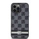 3. DKNY Leather Checkered Mono Pattern & Printed Stripes Case for iPhone 14 Pro Max - Black