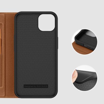 10. Dux Ducis Skin X2 case for iPhone 14 Plus case with magnetic flap brown