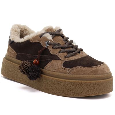 5. Brown and beige insulated leather platform shoes Kobbo 79665