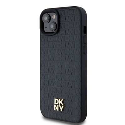 2. DKNY Leather Monogram Pattern Metal Logo MagSafe Case for iPhone 15 Plus / 14 Plus - Black