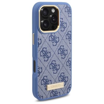 4. Guess 4G Logo Plate MagSafe Case for iPhone 16 Pro - Blue
