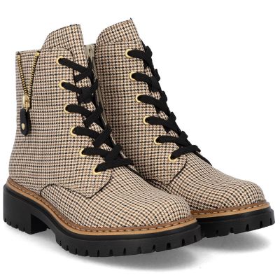 4. Women's insulated ankle boots, houndstooth, beige, Rieker 72617-60
