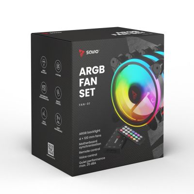 3. SAVIO SET OF 4 ARGB FANS 120 MM WITH CONTROLLER AND REMOTE CONTROL FAN-01