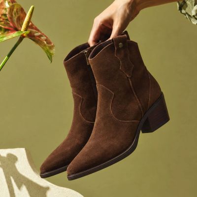 15. Brown women’s leather cowboy ankle boots Big Star SS274463