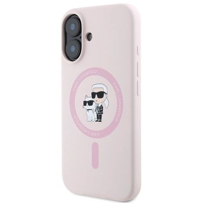 2. Karl Lagerfeld Silicone Karl&Choupette Heads Ring MagSafe iPhone 16 Case - Pink