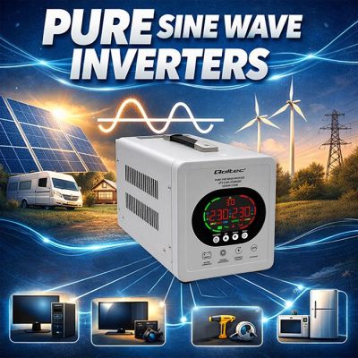 3. UPS Qoltec 50451 Pure Sine Wave 1000VA/720W Converter 12/230V with AVR | LCD | LiFePO4 AGM GEL