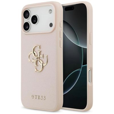Guess Grained Big 4G & Classic Logo Case for iPhone 17 Pro Max - Pink